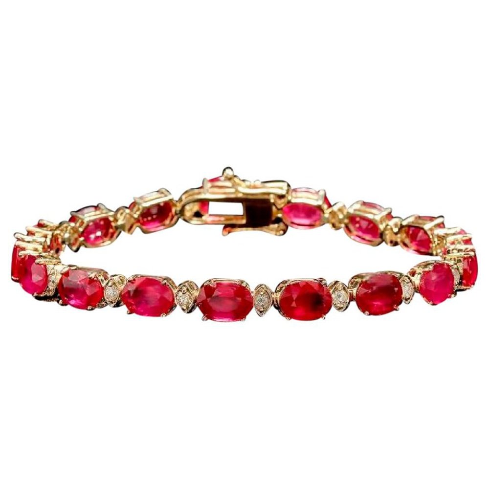 26.90 Ct Red Ruby & Diamond 14KY Gold Bracelet